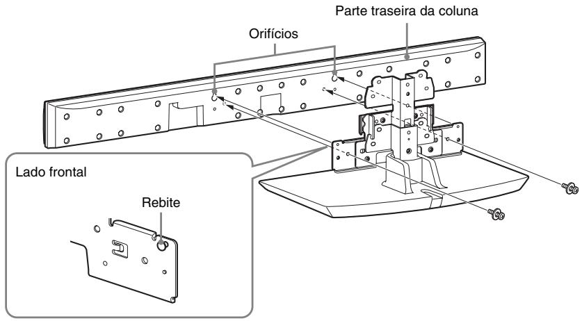 Orifícios Parte traseira da coluna Lado frontal Rebite