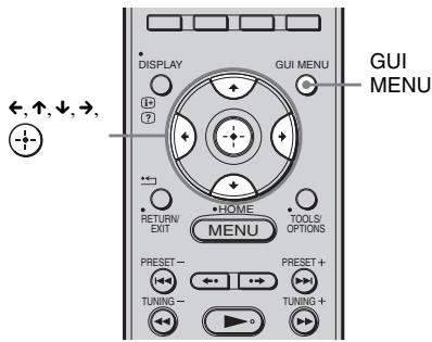 DISPLAY GUI MENU ←, ↑, ↓, →, RETURN/ EXIT HOME MENU TOOLS/ OPTIONS PRESET- TUNING- PRESET+ TUNING + GUI MENU