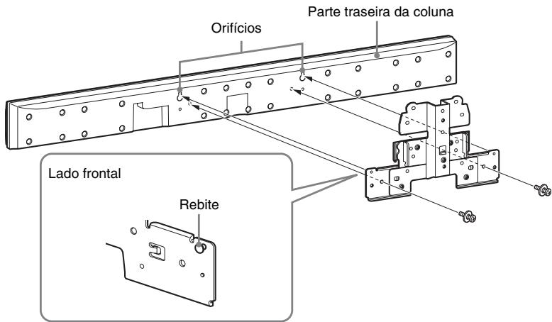 Orifícios Parte traseira da coluna Lado frontal Rebite