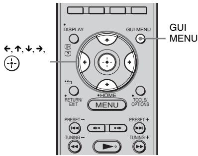 DISPLAY GUI MENU ←, ↑, ↓, →, P ? ← RETURN/ EXIT HOME MENU TOOLS/ OPTIONS PRESET- TUNING- PRESET+ TUNING + GUI MENU