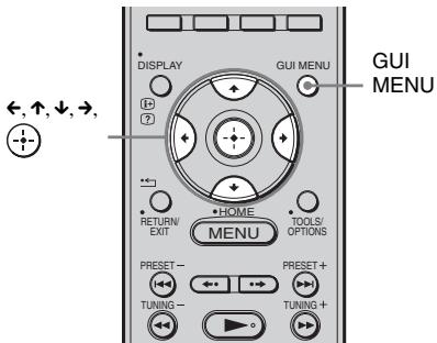 DISPLAY GUI MENU ←, ↑, ↓, →, RETURN EXIT HOME TOOLS/ OPTIONS MENU PRESET - TUNING - PRESET + TUNING + GUI MENU
