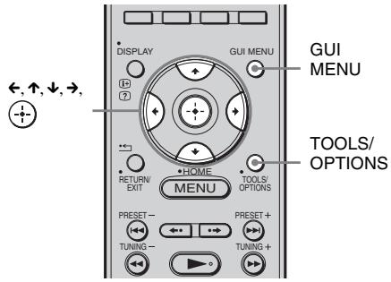 DISPLAY GUI MENU GUI MENU TOOLS/ OPTIONS RETURN EXIT HOME TOOLS/ OPTIONS MENU PRESET- TUNING- PRESET + TUNING + ←, ↑, ↓, →
