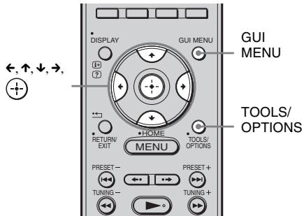 DISPLAY GUI MENU GUI MENU TOOLS/ OPTIONS RETURN/ EXIT HOME TOOLS/ OPTIONS MENU PRESET - TUNING - PRESET + TUNING + ←, ↑, ↓, →
