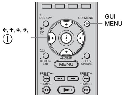 DISPLAY GUI MENU ←, ↑, ↓, →, ⑦ RETURN EXIT HOME MENU TOOLS/ OPTIONS PRESET- TUNING PRESET+ TUNING + GUI MENU