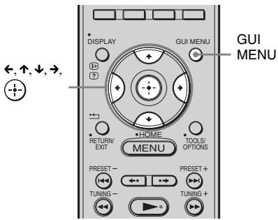 DISPLAY GUI MENU ←, ↑, ↓, →, RETURN EXIT HOME TOOLS/ OPTIONS MENU PRESET - TUNING - PRESET + TUNING + GUI MENU