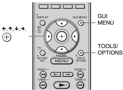 DISPLAY GUI MENU GUI MENU TOOLS/ OPTIONS RETURN/ EXIT HOME MENU TOOLS/ OPTIONS PRESET - PRESET + TUNING - TUNING +