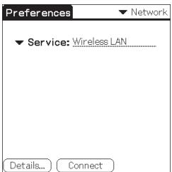 Preferences ▼ Network ▼ Service: Wireless LAN Details... Connect