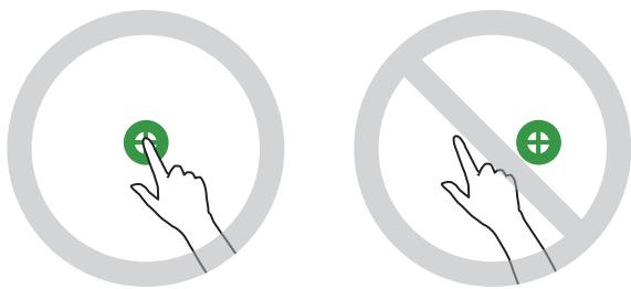 Two circular icons with green circular symbols: one pointing at a green plus sign, the other without a plus sign.