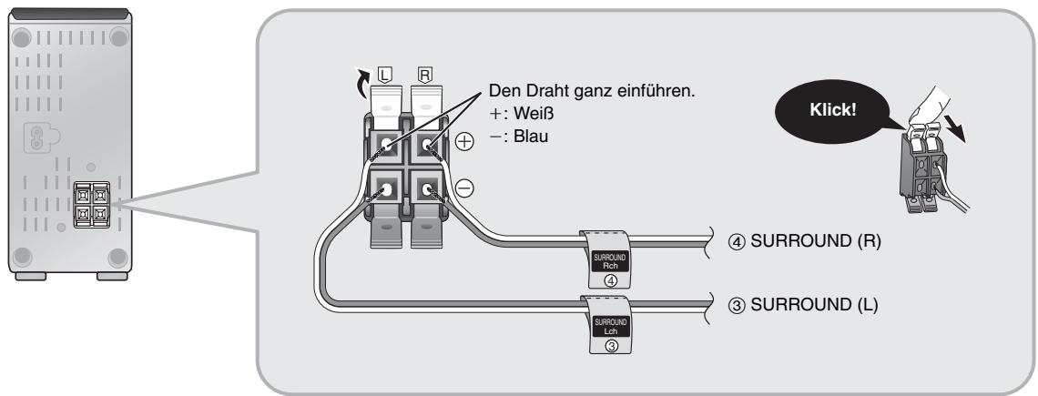 PANASONIC SC-HT545W - Anschluss der Surround-Lautsprecherkabel an das kabellose System - 1