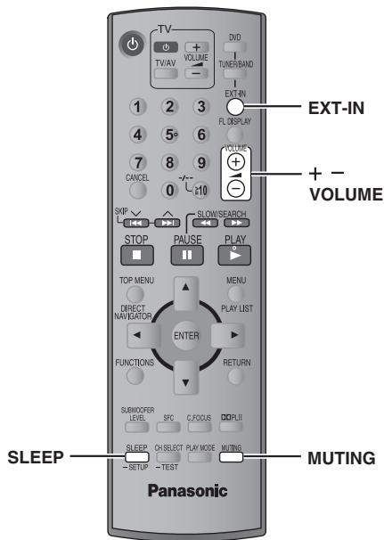 TV + VOLUME TV/AV - DVD TUNER/BAND EXT-IN FL DISPLAY VOLUME + - 0 e10 SKIP SLOW/SEARCH STOP PAUSE PLAY TOP MENU MENU DIRECT NAVIGATOR PLAY LIST ENTER FUNCTIONS RETURN SUBWOOFER LEVEL SFC C/FOCUS D/D/PLI SLEEP CH/SElect PLAY MODE MUTING - SETUP -TEST MUTING Panasonic SLEEP MUTING