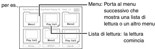 per es., Menu: Porta al menu successivo che mostra una lista di lettura o un altro menu Lista di lettura: la lettura comincia