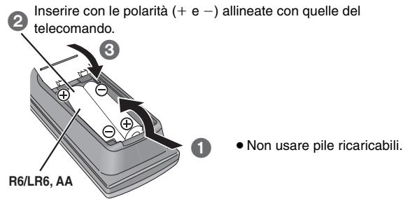 ② Inserire con le polarità (+ e -) allineate con quelle del telecomando. ③ R6/LR6, AA ① • Non usare pile ricaricabili.