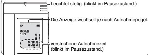 Leuchtet stetig. (blinkt im Pausezustand.) Die Anzeige wechselt je nach Aufnahmepegel. verstrichene Aufnahmezeit (blinkt im Pausezustand.)