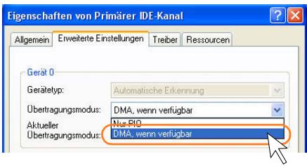 PANASONIC VWDTD10E - Klichen Sie die [Erweiterte Einstellungen] und stellen Sie den Transfermodus auf [DMA, wenn verfügbar]. - 1