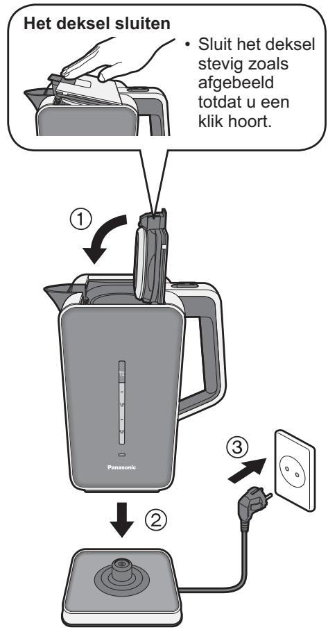 PANASONIC NC-DK1 - Sluit het deksel, zet de waterkoker op de stroombasis en steek de stekker in het stopcontact. - 1