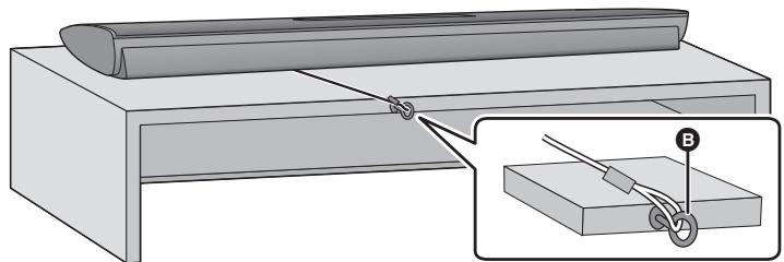PANASONIC SC-HTB18EB - Stellen Sie das Hauptgerät in der gewünschten Position auf und bringen Sie das Seil am Regal oder Tisch an. - 1