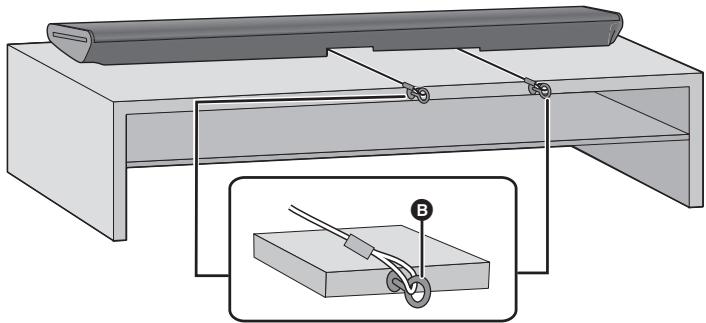 PANASONIC SC-HTB885EG - Placez l'appareil principal dans la position désirée et fixez chaque cordelette au meuble ou à la table. - 1