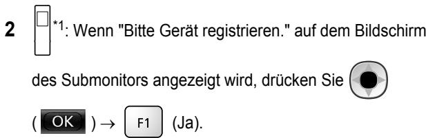 2 *1: Wenn "Bitte Gerät registrieren." auf dem Bildschirm des Submonitors angezeigt wird, drücken Sie (OK) → F1 (Ja).