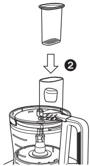 Diagram showing a step-by-step process of a container being placed into a jar, with labeled step number ②.