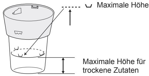 Maximale Höhe Maximale Höhe für trockene Zutaten