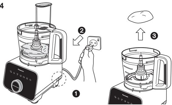 Diagram showing a blender being placed on top of the side, with steps 1 and 2 indicating the process.
