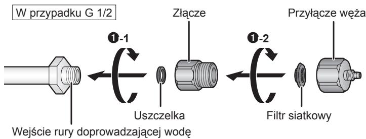 W przypadku G 1/2 Wejście rury doprowadzającej wodę Uszczelka Złącze Przyłącze węża Filtr siatkowy