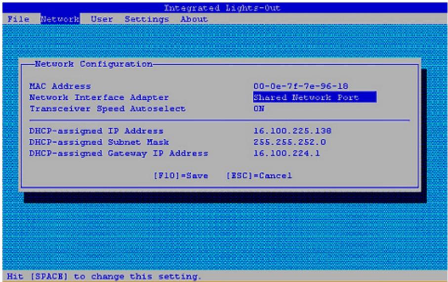HP INTEGRATED LIGHTS-OUT (ILO) STANDARD FIRMWARE - Activation de la fonction iLO Shared Network Port (Port réseau partagé iLO) à l'aide de l'utilitaire iLO RBSU - 1