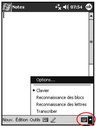 Notes Options... Clavier Reconnaissance des blocs Reconnaissance des lettres Transcriber Nouv. Édition Outils
