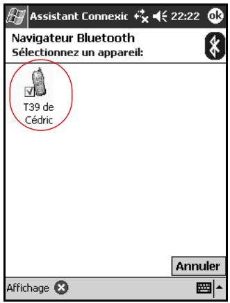 Assistant Connexic 22:22 Navigator Bluetooth Sélectionnez un appareil: T39 de Cédric Annuler Affichage