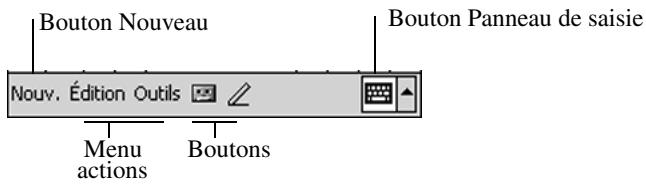 Bouton Nouveau Bouton Panneau de saisie Nouv. Édition Outils Menu actions Boutons