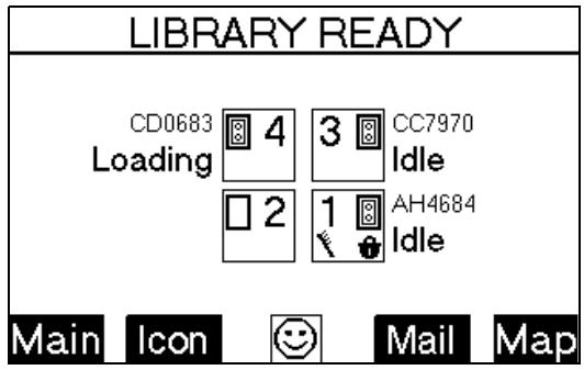HP SURESTORE 2/20 TAPE LIBRARY - Informations d'etat du panneau avant (écran initial) - 1