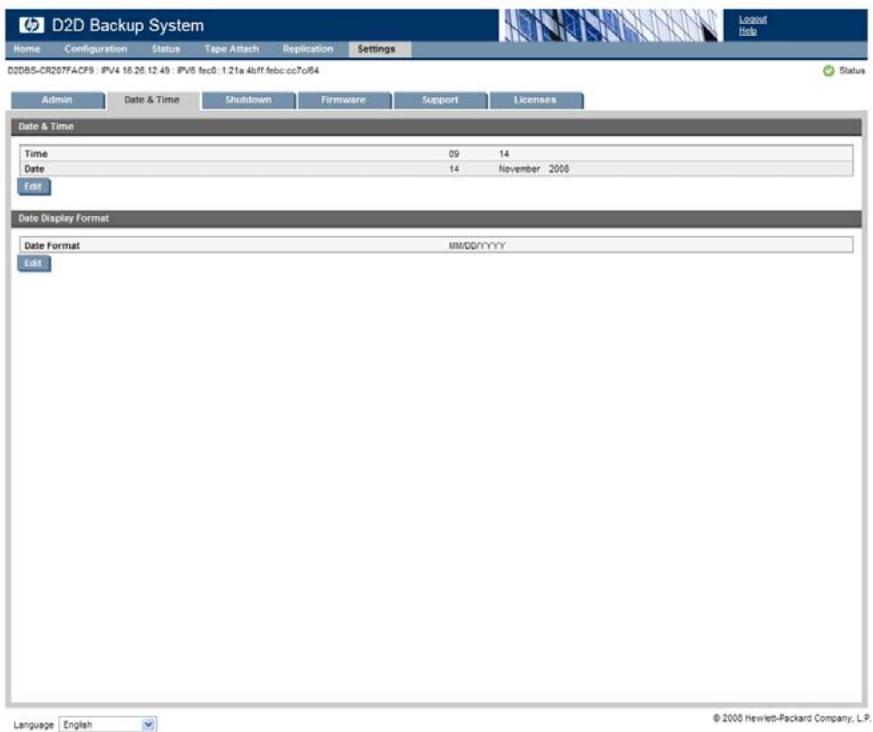 HP STORAGEWORKS D2D4000 BACKUP SYSTEM - Date et heures (Paramètres) - 1