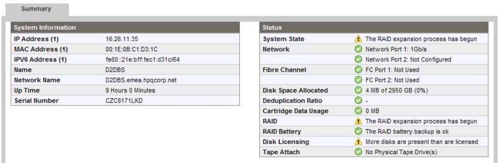 HP STORAGEWORKS D2D4000 BACKUP SYSTEM - Achévement de l'extension du RAID - 1