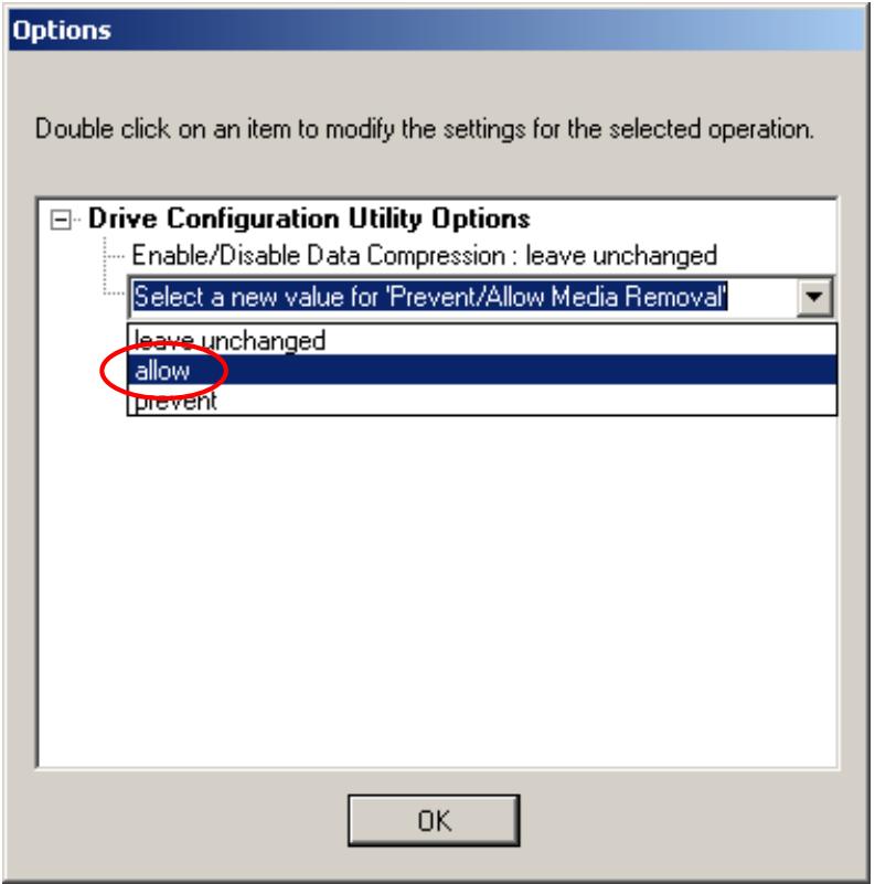 HP SURESTORE 40ST ARCHIVE SERVER - Comment activer ou désactiver les options Prevent Media Removal ou Hardware Data Compression ? - 2