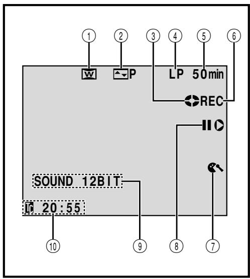 THOMSON VM170 - Indications de l'écran lcd/du viseur pendant l'enregistrement vidéo uniquement - 1