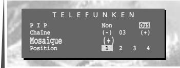 TELEFUNKEN P IP Non Out Chaine (-) 03 (+) Mosaïque (+) Position 1 2 3 4