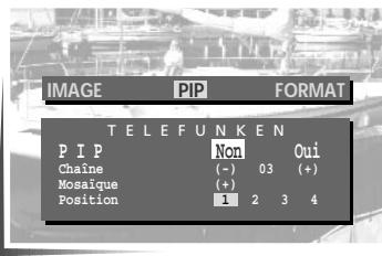 IMAGE PIP FORMAT TELEFUNKEN PIP Chaine Mosaïque Position Non (-) 03 (+) (+) 1 2 3 4 Oui