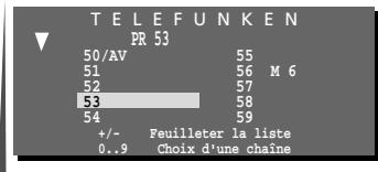 TELEFUNKEN PR 53 50/AV 55 51 56 M 6 52 57 53 58 54 59 +/- Feuilleter la liste 0..9 Choix d'une chaîne