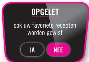 OPGELET ook uw favoriete recepten worden gewist JA NEE