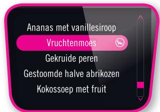 Ananas met vanillesroop Vruchtenmoes Gekruide peren Gestoomde halve abrikozen Kokossoep met fruit