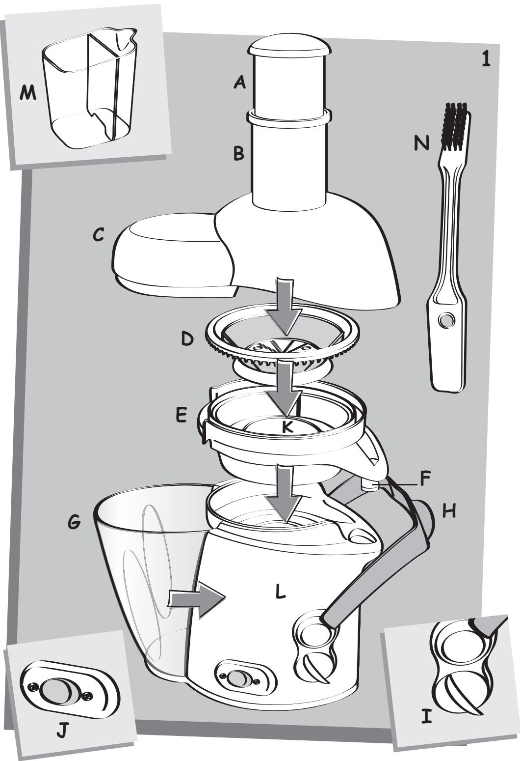 Technical diagram of a blender with labeled parts and exploded view, showing internal structure and component layout.