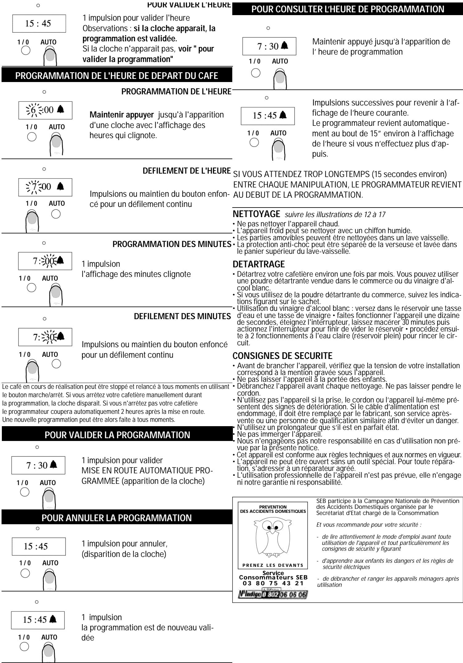 SEB ALISEA TIMER - FONCTIONNEMENT MANUEL (MARCHE/ARRET) - 2