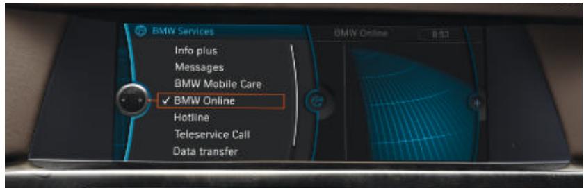 BMW Services Info plus Messages BMW Mobile Care ✓ BMW Online Hotline Teleservice Call Data transfer