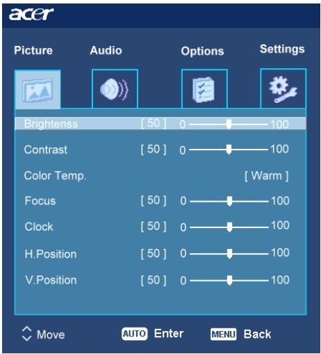 ACER F-19 - Options de l'osd - 1