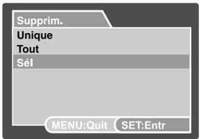 Supprim. Unique Tout Sél MENU:Quit SET:Entr