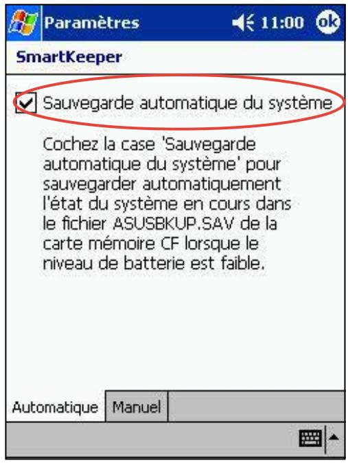 ASUS MYPAL A620 - Pour activer la sauvégarde automatique: - 2