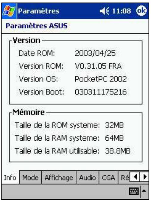 ASUS MYPAL A620 - Pour acceder aux paramètres ASUS: - 1