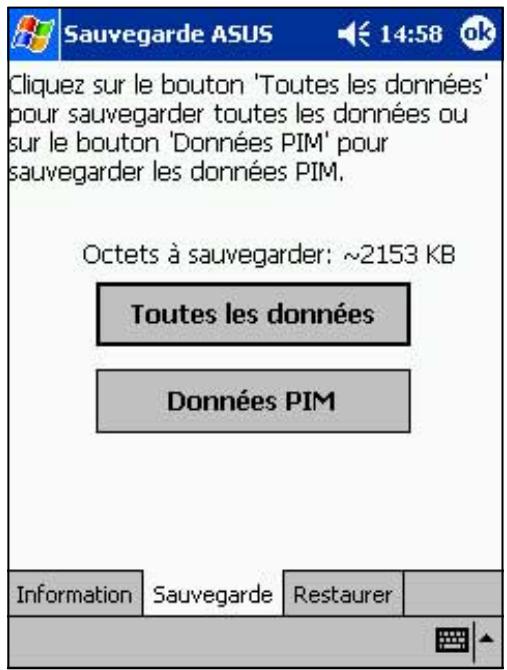 ASUS MYPAL A620 - Pour saugevarder toutes les données de votre apparéil: - 1