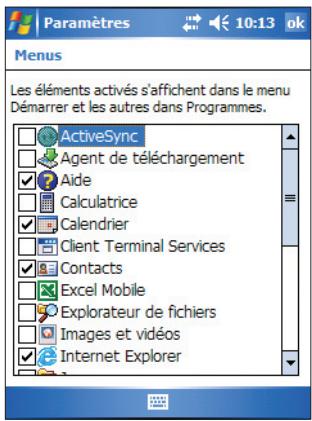 ASUS MYPAL A636N - Pour modifier les éléments du menu: - 1