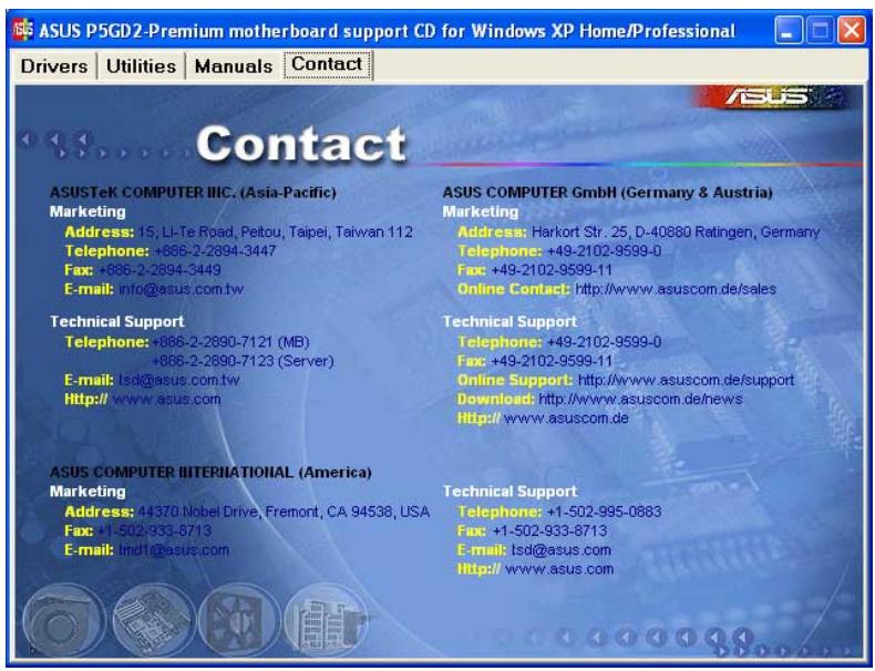 ASUS P5GD2 - ASUS Contact information - 1